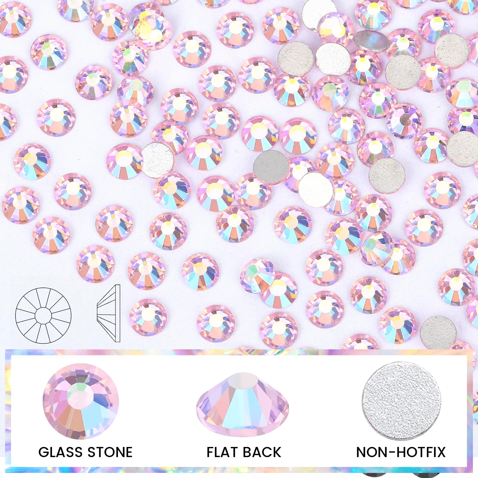 Diamantes de imitación SS16 (3,8-4,0 mm), parte trasera plana, cristal rosa AB