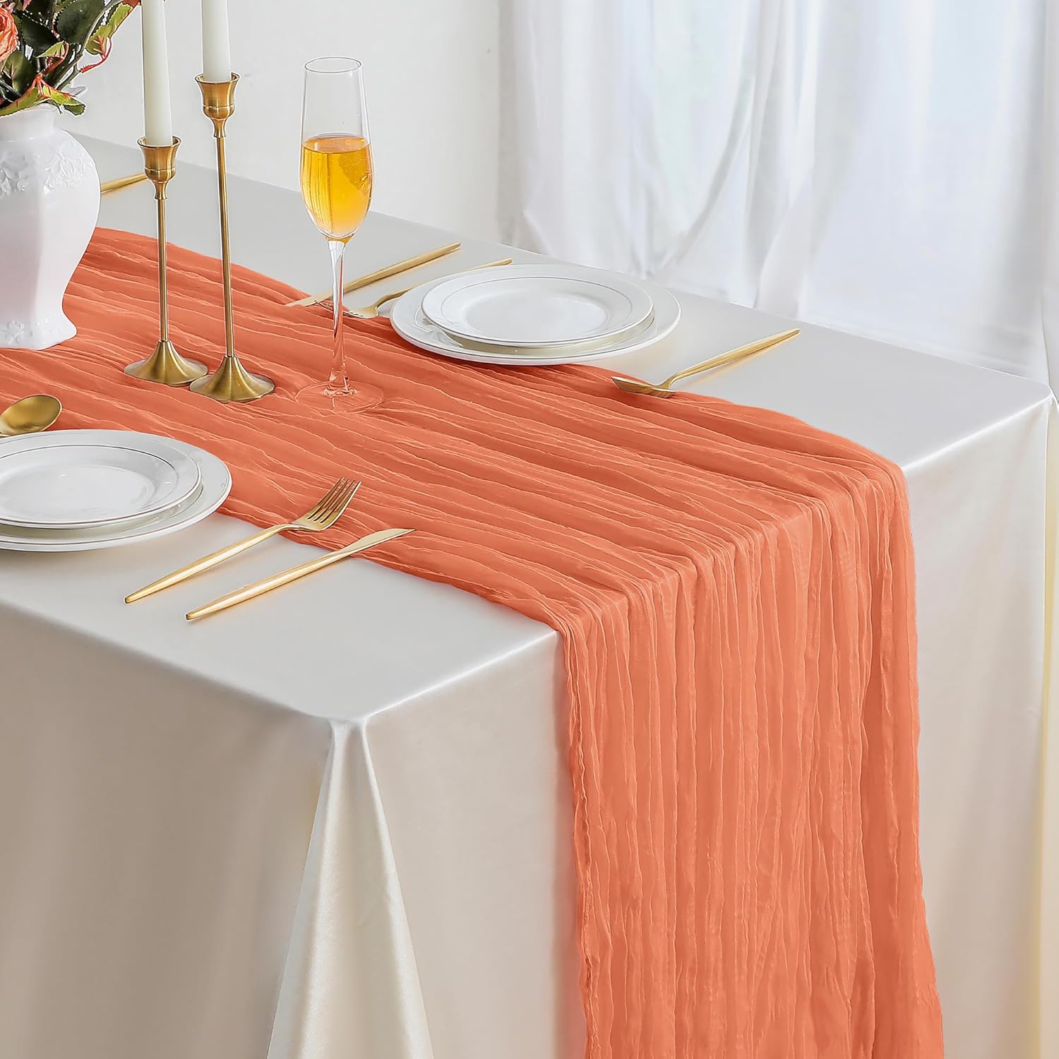 ButterMelt 2 Pack Orange 10ft Cheesecloth Table Runner