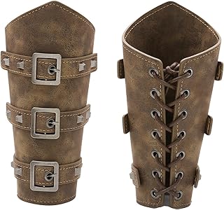 1 Pair Medieval Faux Leather Buckle Arm Bracers Knight Arm Gauntlet Wristband,Retro Viking Renaissance Arm Guards