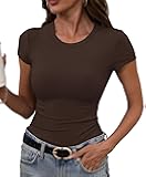 Womens' Stretchy Ribbed High Neck Short Sleeve Gym Workout Slim Fitted Casual Full Length Top T-Shirt