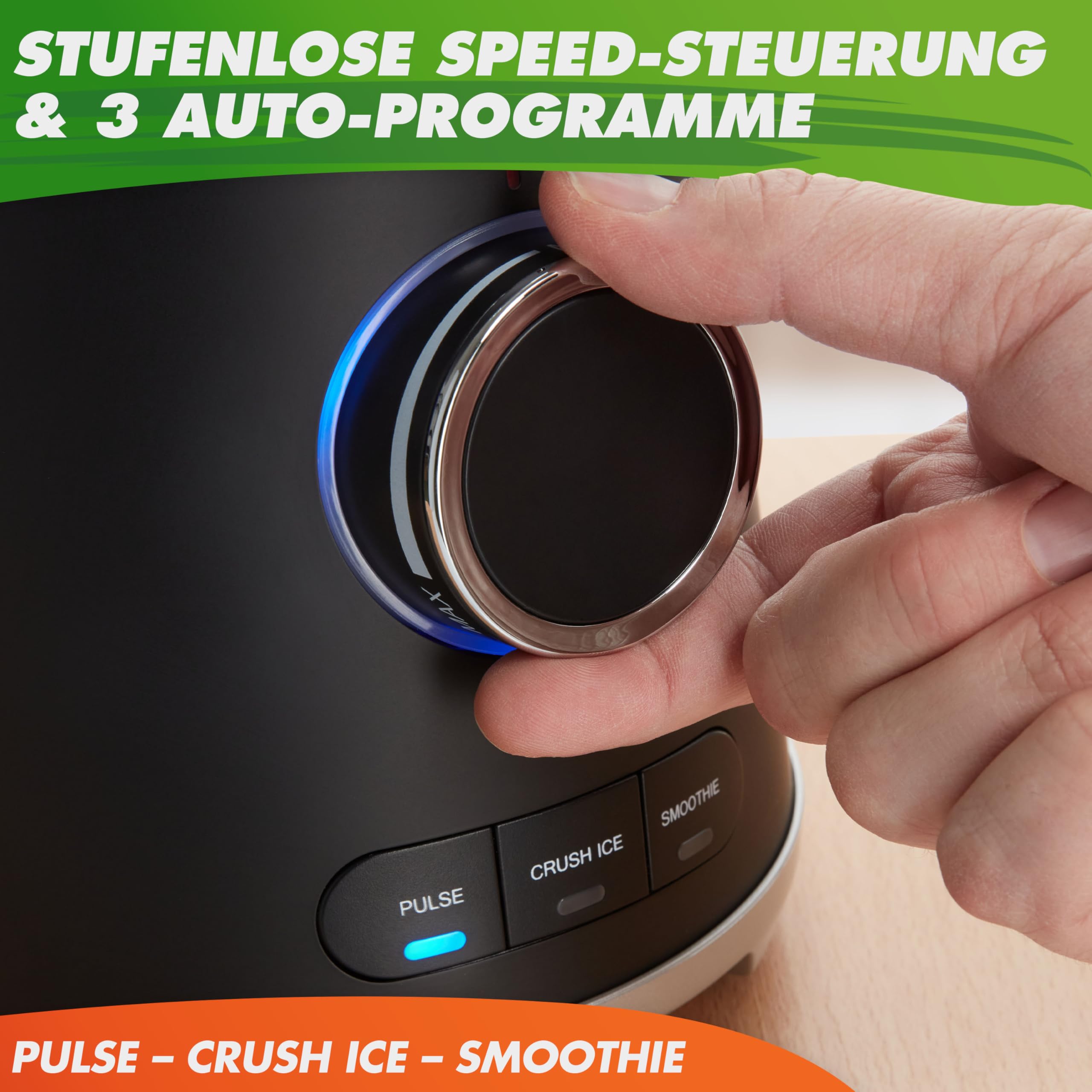 NUTRI-BLENDER GLAS mikser stojący o wysokiej wydajności, 1300 W, mikser do smoothie, profesjonalny blender, szklany pojemnik 1,75 l, obudowa ze stali nierdzewnej, 4 ostrza, nie zawiera BPA, cichy