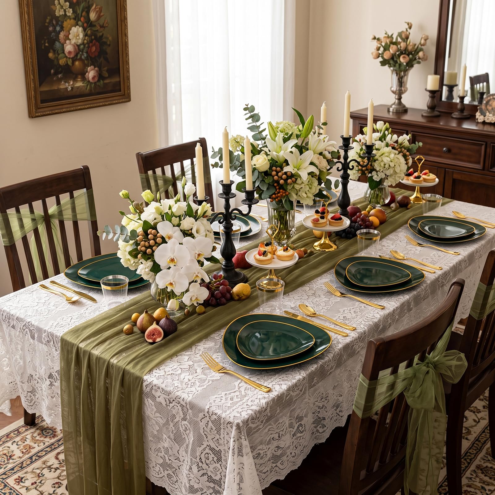 Green Gold Disposable Plates & Cutlery Set - 180pcs -6