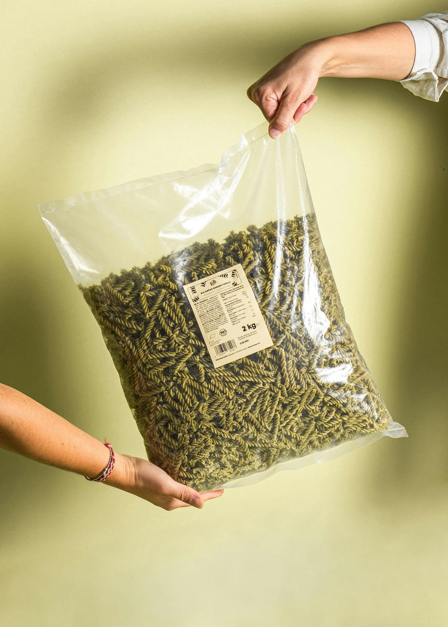 KoRo - Bio Fusilli aus grünen Erbsen 2 kg - Pasta aus Erbsen- und Leinsamenmehl - Proteinreich - 2 kg-Großpackung