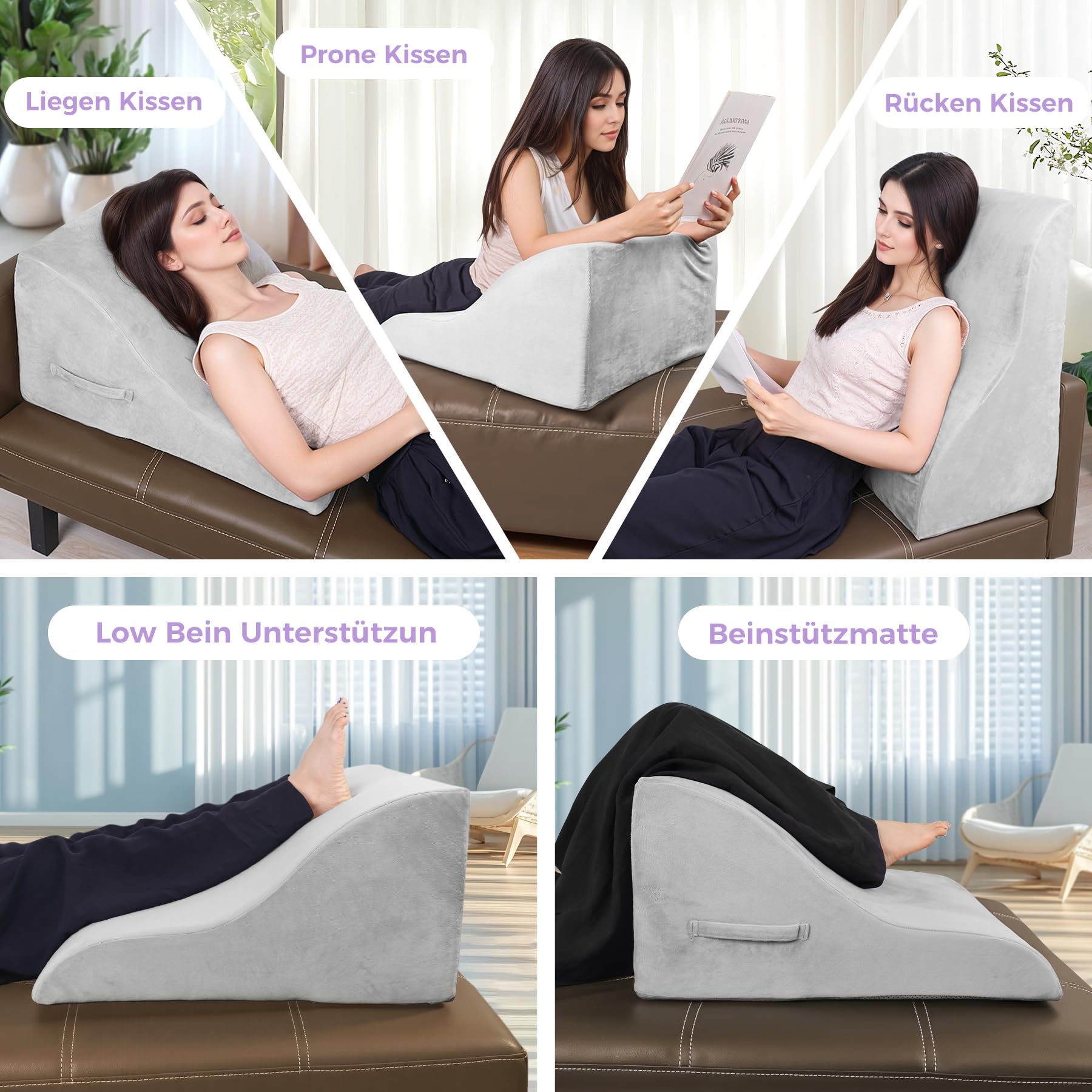 Babenest Kurvenform Keilkissen, Ergonomisches Orthopädisches Rückenkissen Hochdichter Schaumstoff Vielseitig Keilkissen für Bett & Sofa, Rückenkissen beim Geschenke Lesen (Grau)
