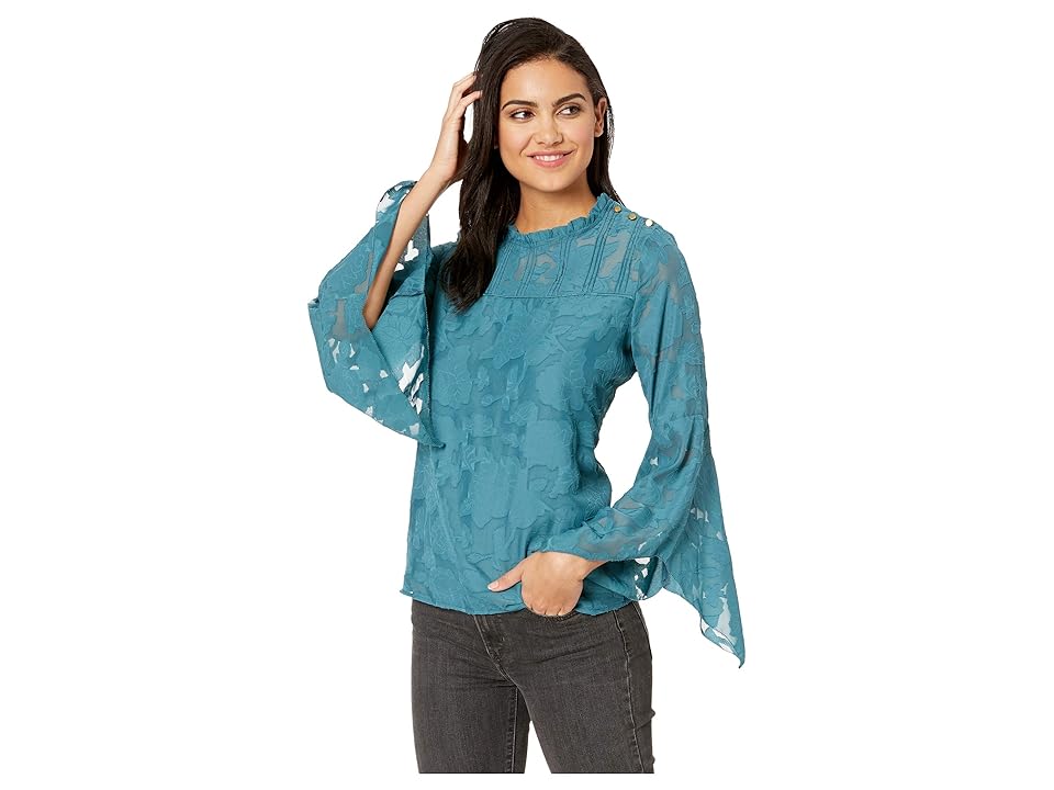 

kensie Delicate Burnout Top KSDK4765 (Frosted Aqua) Women's Clothing, Blue
