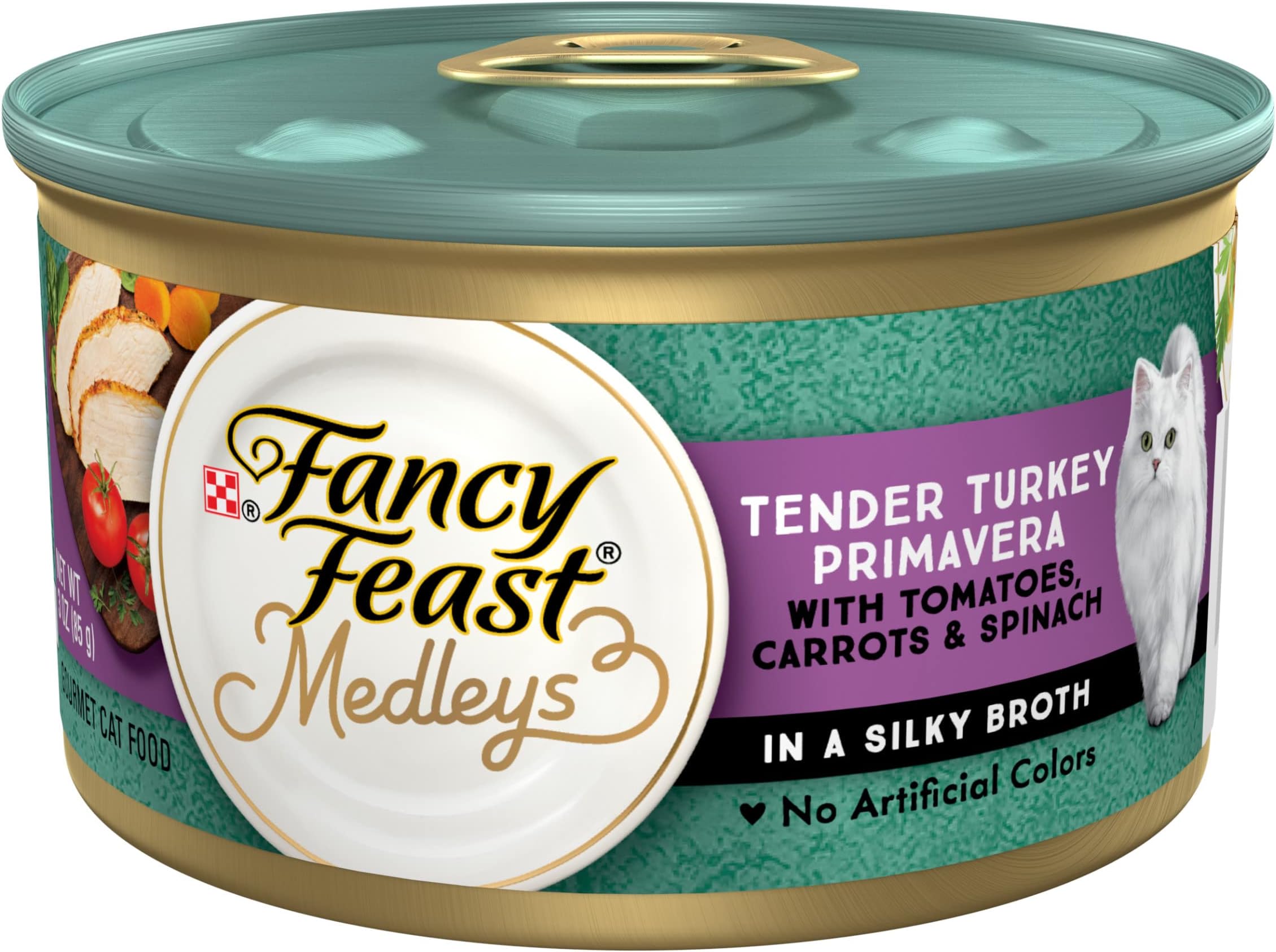 Purina Fancy Feast Wet Cat Food, Medleys Tender Turkey Primavera With Tomatoes, Carrots and Spinach in Broth - (Pack of 24) 3 oz. Cans