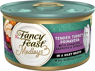 Wet Cat Food, Elegant Medleys, Tender Turkey Spring with Garden Veggies and Greens in a Classic Sauce, 3-Ounce Can, Pack of 24