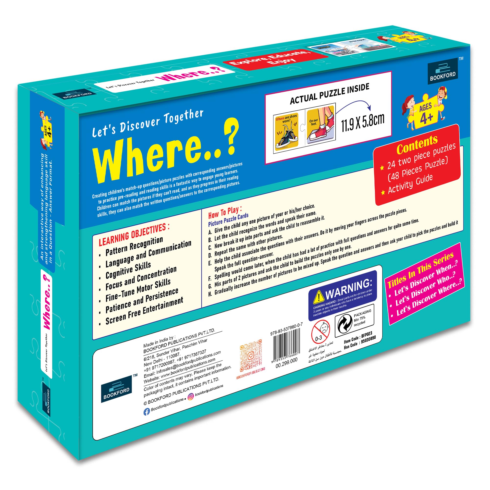 BOOKFORD Let’s Discover Together Where Pair Matching Jigsaw Puzzle, 48 Pieces (24 Pairs) | Daily Objects | Self-Connecting 2-Piece Cards | Educational Puzzle for Kids Ages 4+ - Image 7 thumbnail