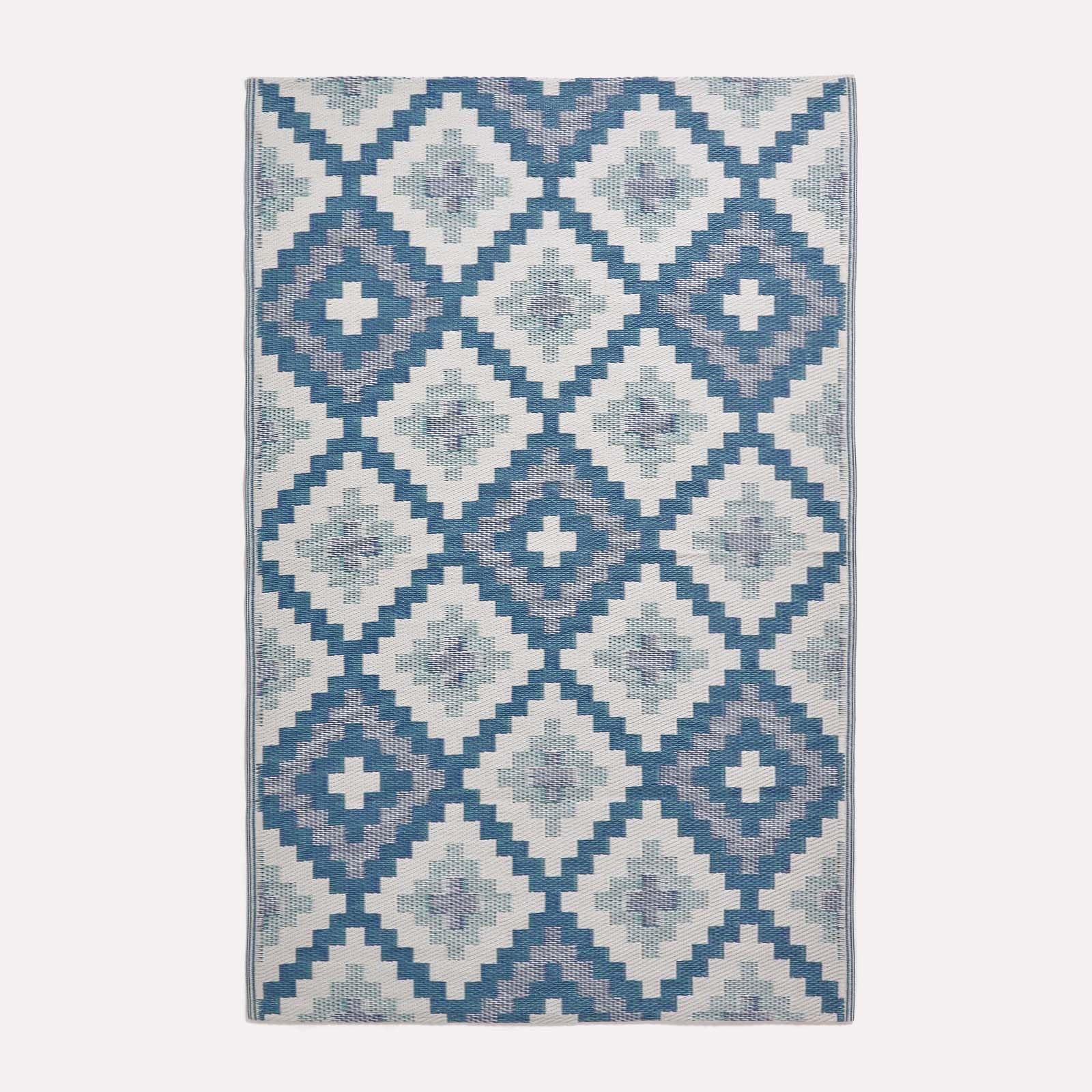 HOMESCAPES Luxury Extra Large Outdoor Rugs for Garden Patio Waterproof 100% Recycled Plastic Mat Carpet 180 x 270cm Reversible White & Green Geometric Rug May, Indoor/Outside & Portable, Soft Feel