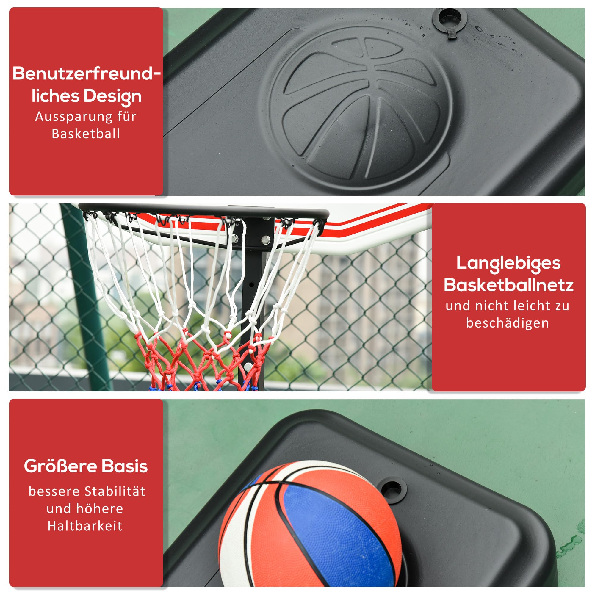 HOMCOM Basketballkorb Outdoor Höhenverstellbar 155-210 cm Transportable Basketballständer mit Rollen PE+Stahl