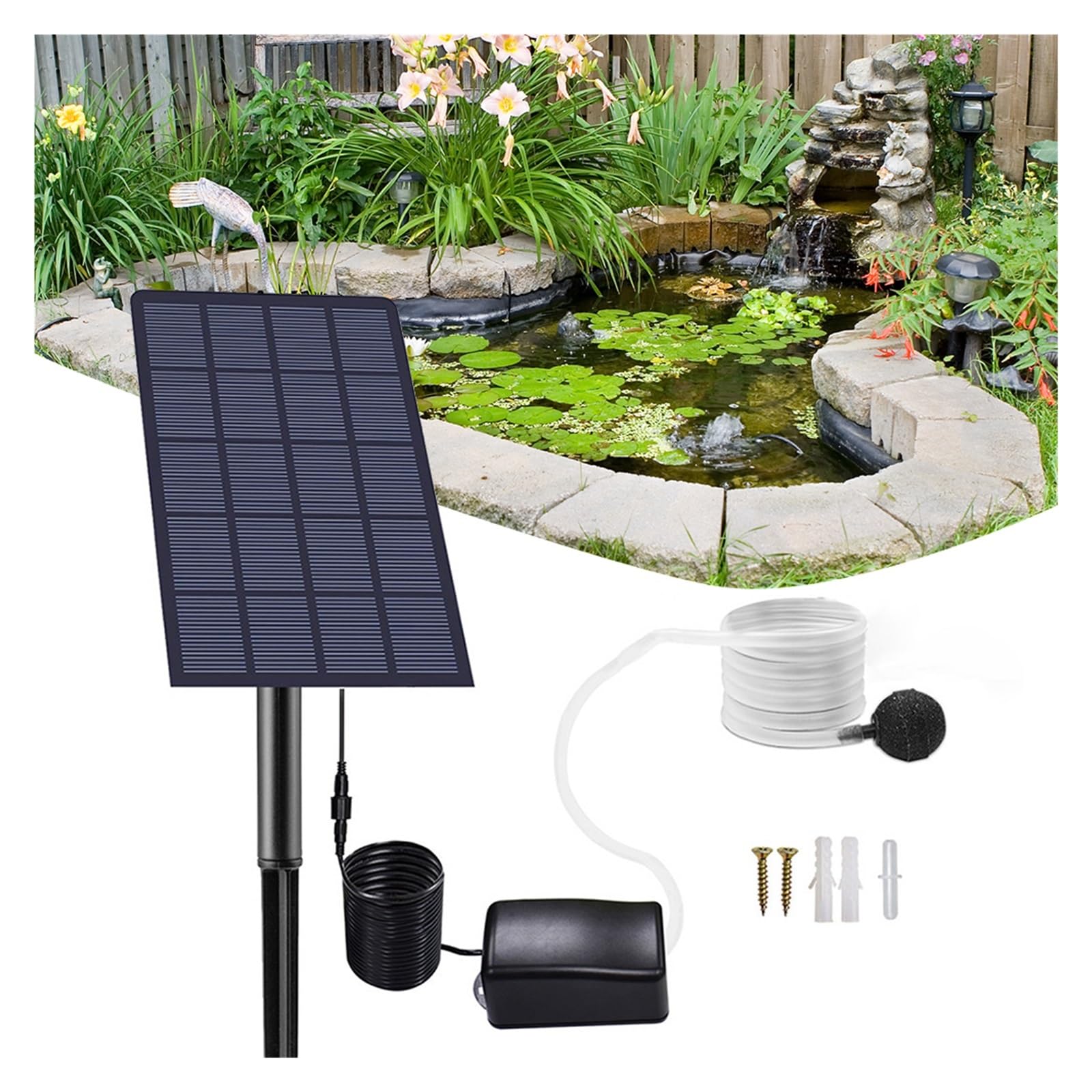 Ossigenatore ad energia solare 5V 2.5W Pompa aria for acquario 0.8L / min for ossigeno Aeratore senza batteria for la decorazione del paesaggio Piccolo laghetto da giardino