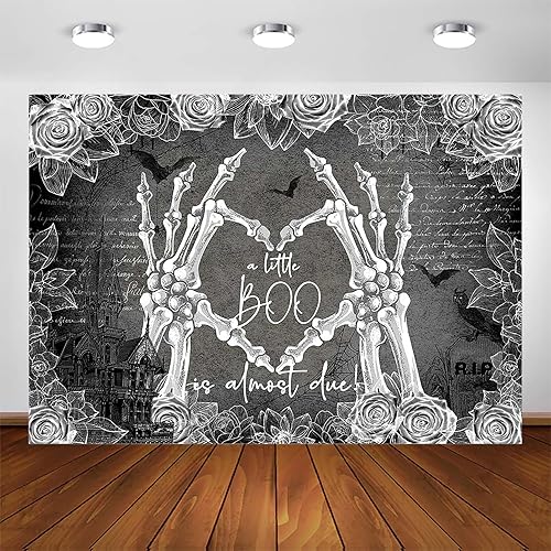 Avezano Telón de fondo de Halloween para baby shower, decoración de fiesta de baby shower, dedos de esqueleto, corazón, baby shower, fotografía,