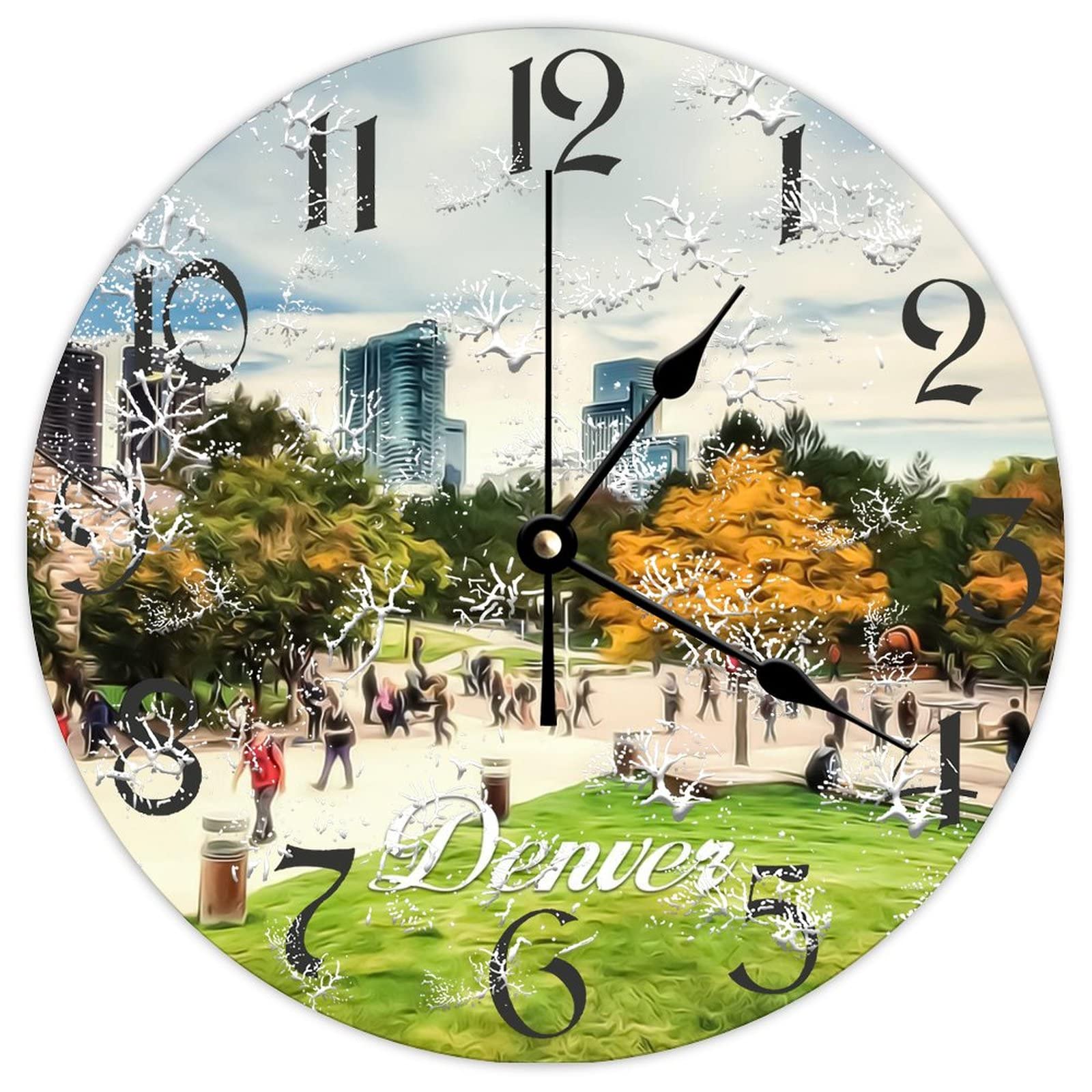 Horloge murale ronde en bois Denver City au design rustique et finitions haut de gamme