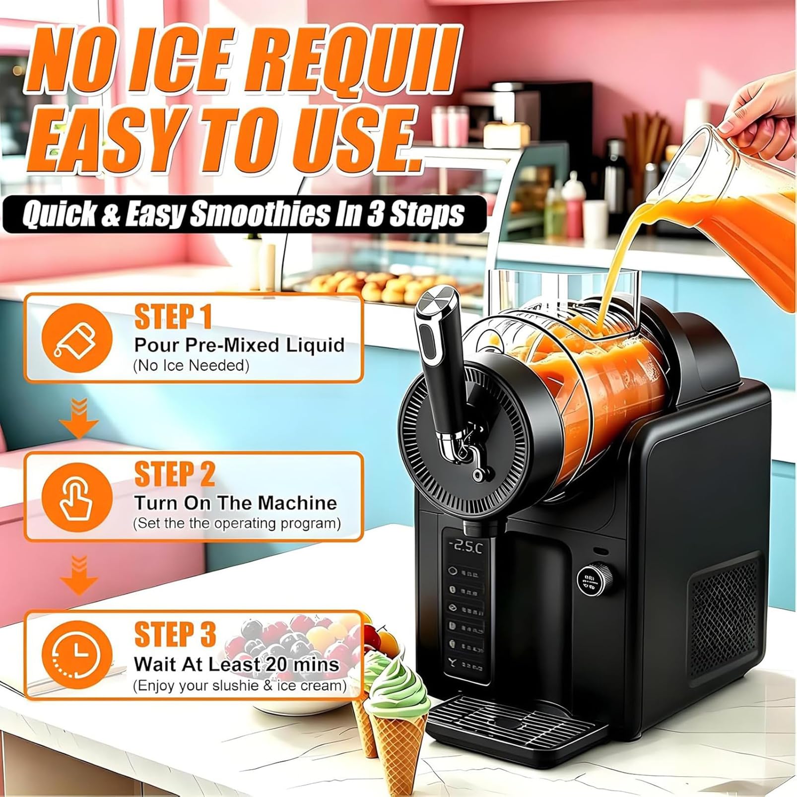 Máquina de Helado Suave de 2 Litros, Máquina de Granizados con 5 Modos Preestablecidos, No Necesita Hielo, Máquina de Bebidas Congeladas Autolimpiante Para Fiestas, Cafeterías y Reuniones Famil black