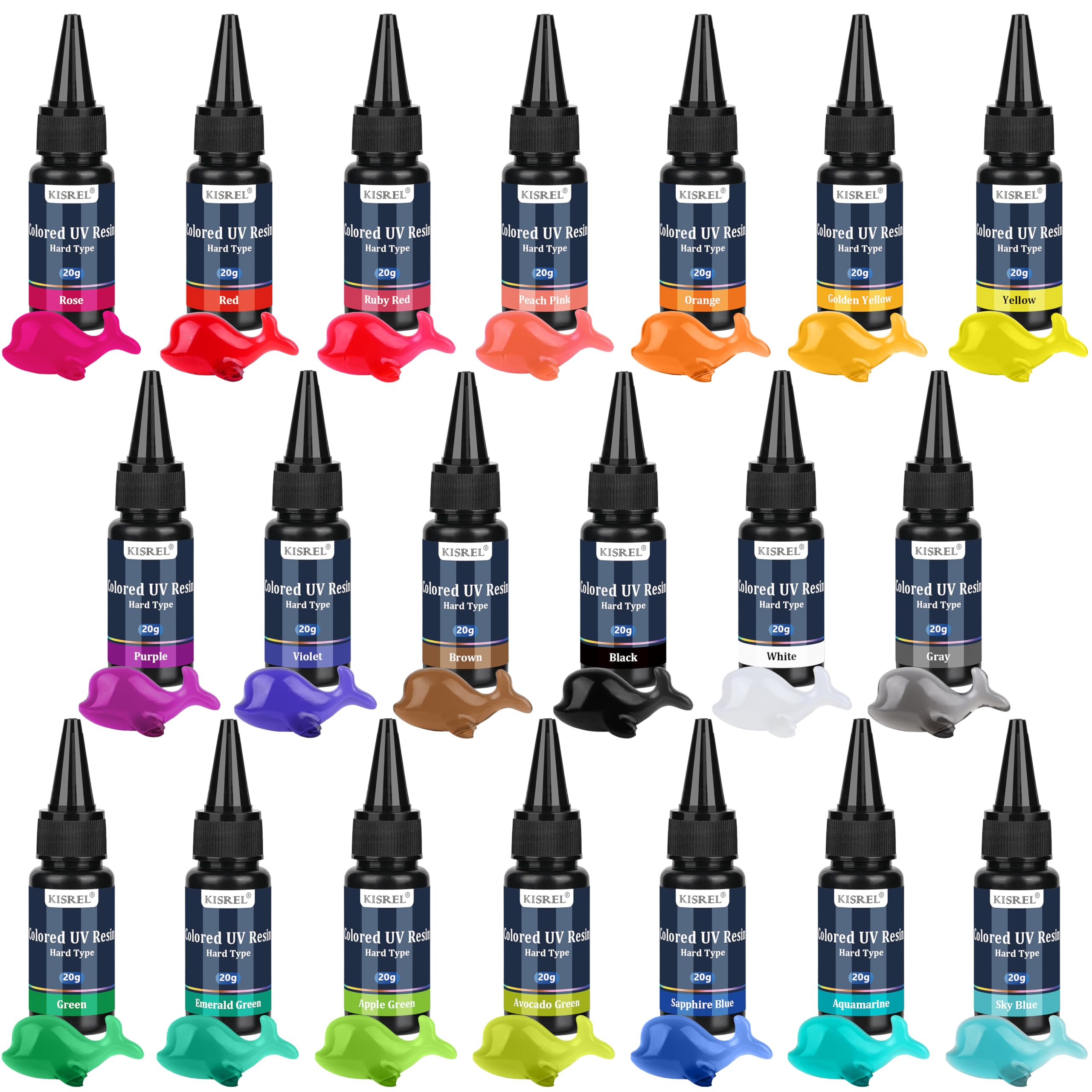 KISREL UV Resin, 20 Colors - 400g UV Resins Kit, Transparent Colored Resins, Rigid Ultraviolet Clear Resin for Crafts, Jewelry Making and Decoration
