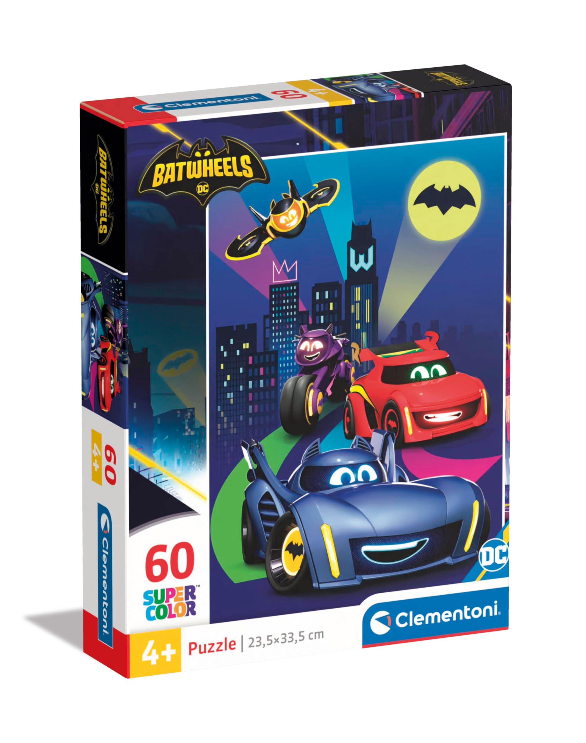 Clementoni Jigsaw Puzzle Batwheels 60 Pieces - Supercolor Puzzle For Children 4-6 Years, Cartoon, Cars, Gift For Boy/Girls, Puzzle For Kids, Made In Italy, 26593