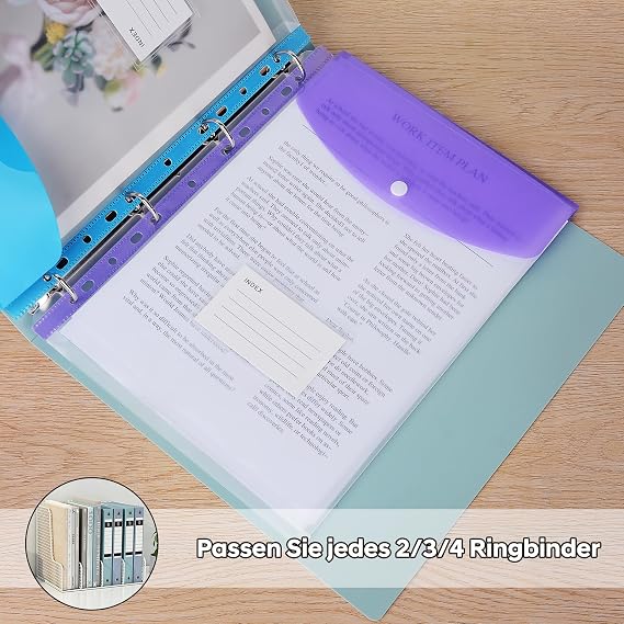 12 Pack A4 Punched Pockets, Vertical Plastic Wallets with 11 Holes, Heavy-Duty Plastic Sheet Protectors for Office, School & Home Organisation, Fits Standard 2/3/4-Ring Binders A4 Lever Arch