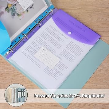 12 Pack A4 Punched Pockets, Vertical Plastic Wallets with 11 Holes, Heavy-Duty Plastic Sheet Protectors for Office, School & Home Organisation, Fits Standard 2/3/4-Ring Binders A4 Lever Arch