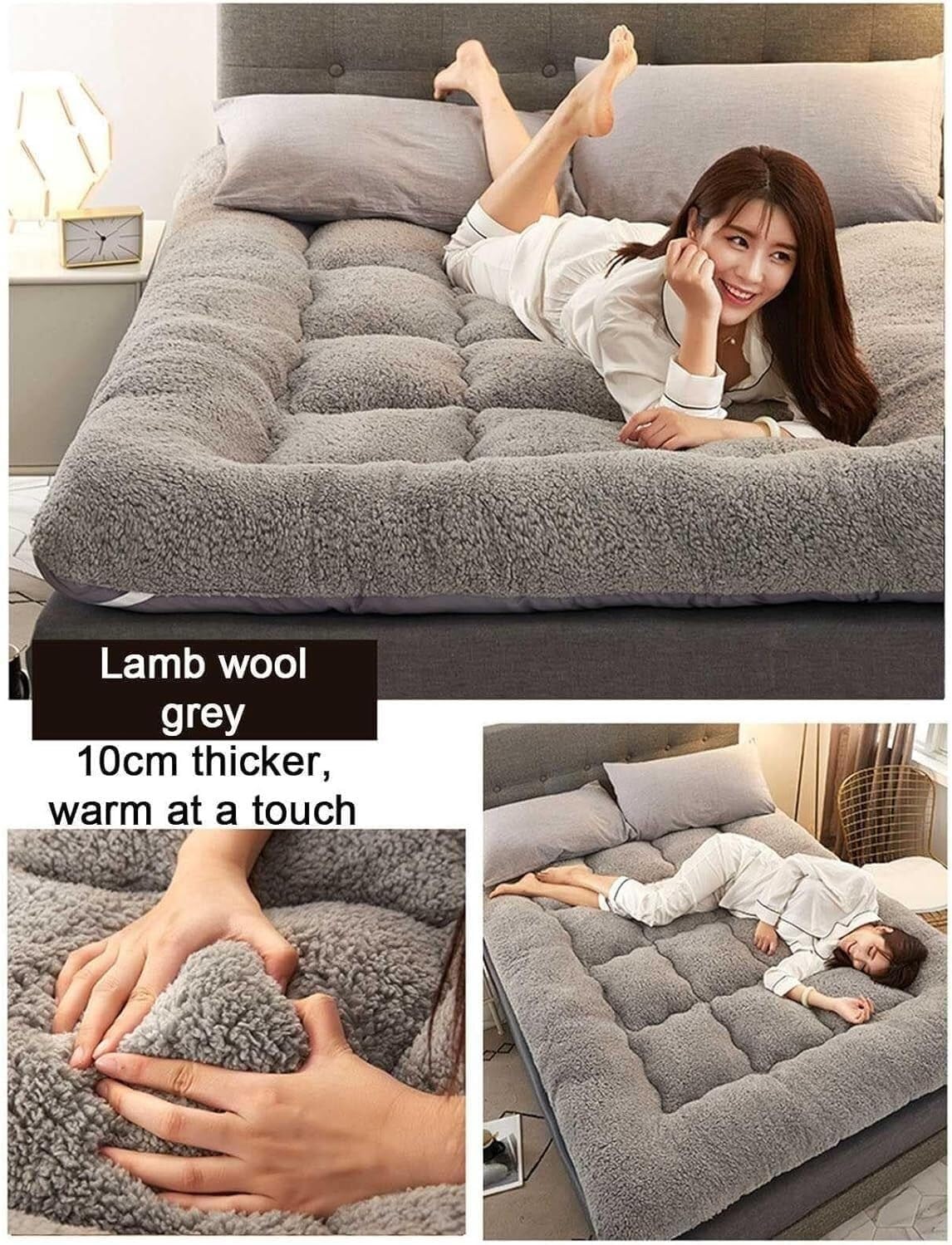 Ulepszony japoński materac futon o grubości 10 cm – miękka przenośna podkładka do spania, puszyste łóżko podłogowe do pokoju gościnnego, akademika, na kemping i podróż, wygodne rozwiązanie do spania