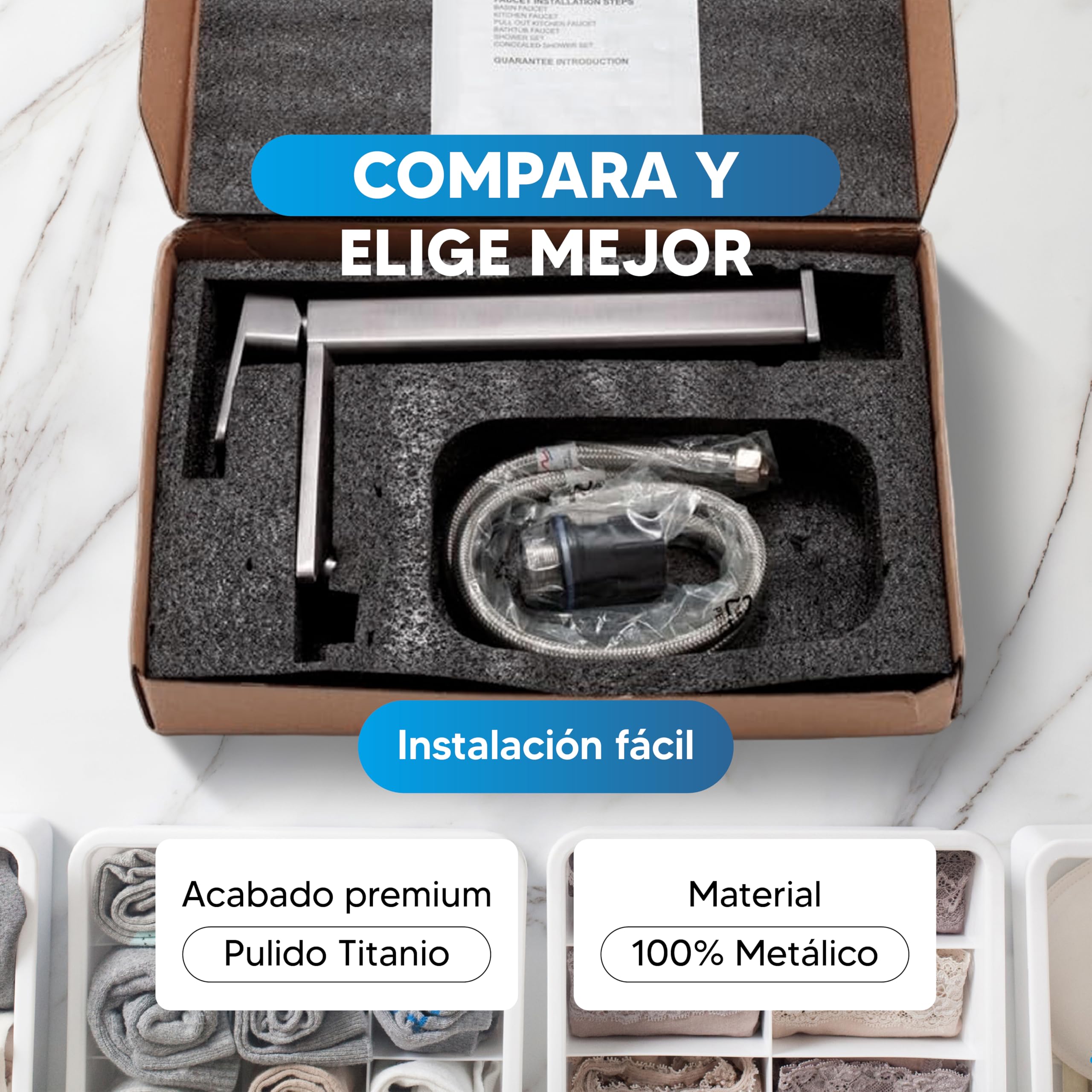 INEX EUROPA Grifo Lavamanos Negro Gris Titanio XL con Acabado Pulido - Grifo Baño Moderno con Fácil Instalación - Grifo de Lavabo Metálico de Alta Resistencia con Flujo Preciso – GARANTÍA 10 Años