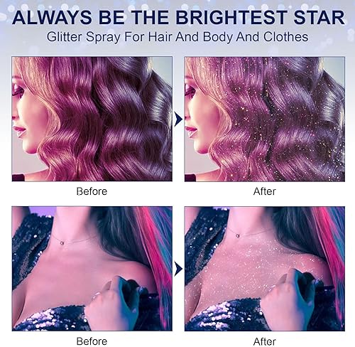 Hair and Body Glitter Spray - Temporary Shiny Hairspray for Face, Hair, Clothing - Long-Lasting Shimmer Suitable Stage, Festival Rave Makeup 2.11 Fl Oz(Glitter,1PC)