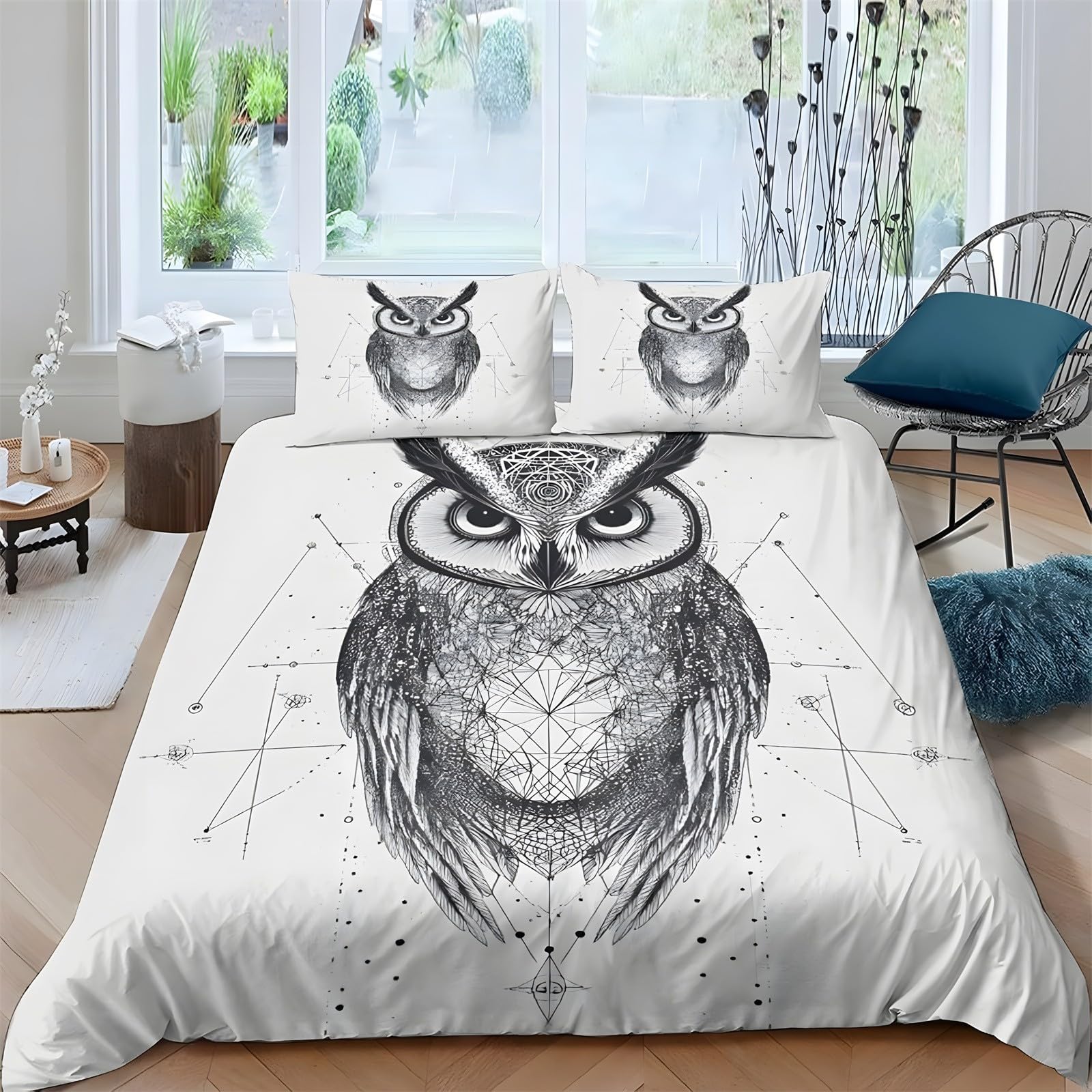 Ypthriline Gray Super King Duvets Set Owl Bedding Set Microfiber Duvet Covers With Pillowcases Reversible Bedding With Zipper Closure 260X220cm