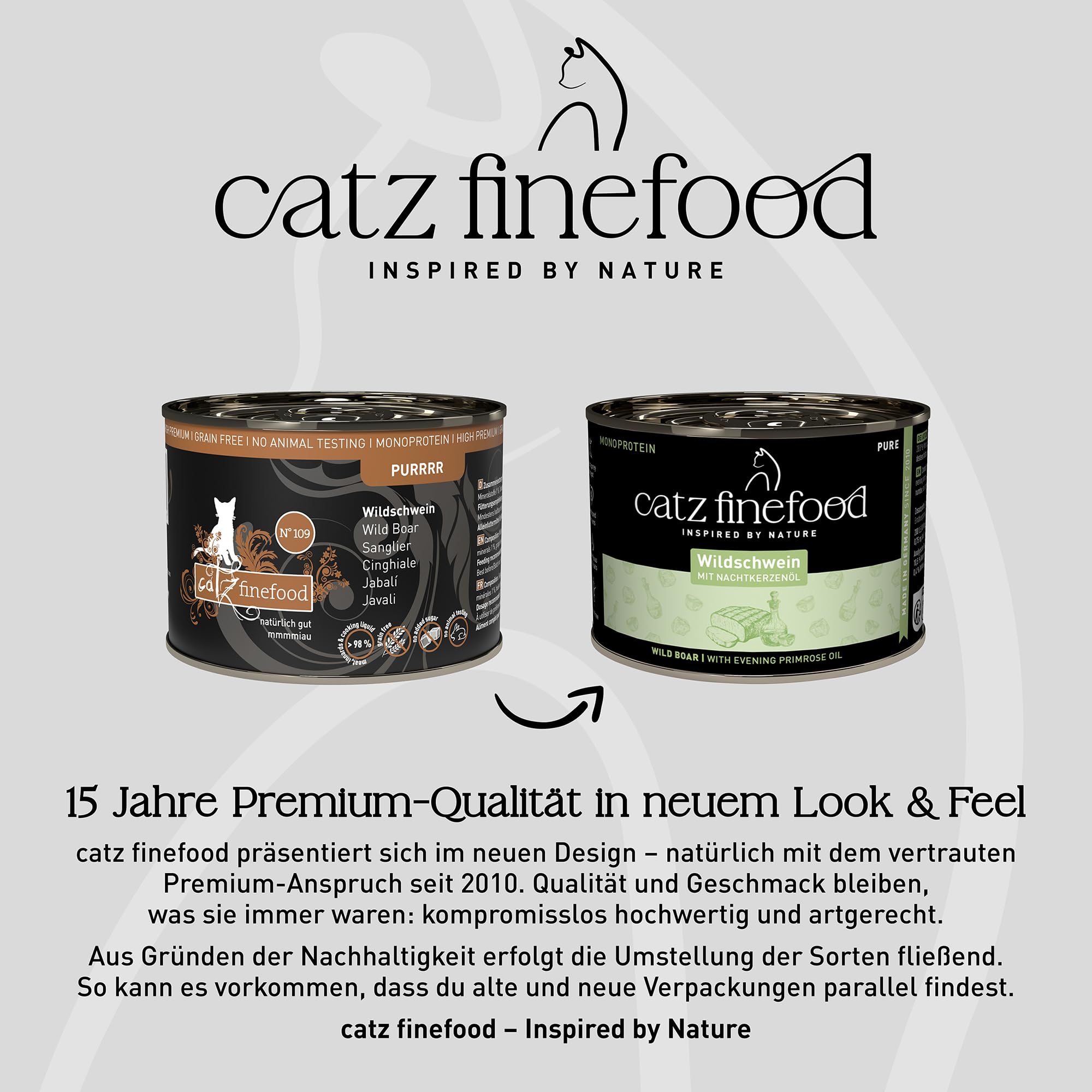 catz finefood Purrrr Monoprotein karma dla kotów z motywem dzika, mokra nr 109, dla kotów wrażliwych na odżywianie, 70% zawartości mięsa, puszka 6 x 200 g