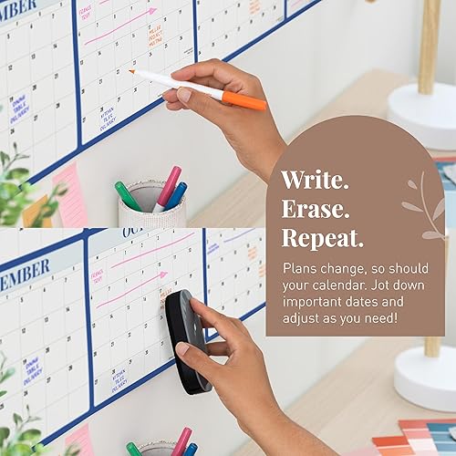 Miniatura 5 de Rileys & Co Calendario anual grande de pared laminado borrable 2024, enero de 2024 a diciembre de 2024, 24 x 36 pulgadas, verticalhorizontal