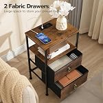 HOOBRO Table de chevet avec station de recharge, Table de nuit avec 2 Tiroirs en tissu, Table latérale avec sortie et USB Ports, EndTable avec rangement ouvert et caché, Rustic Brown BF110UBZ01