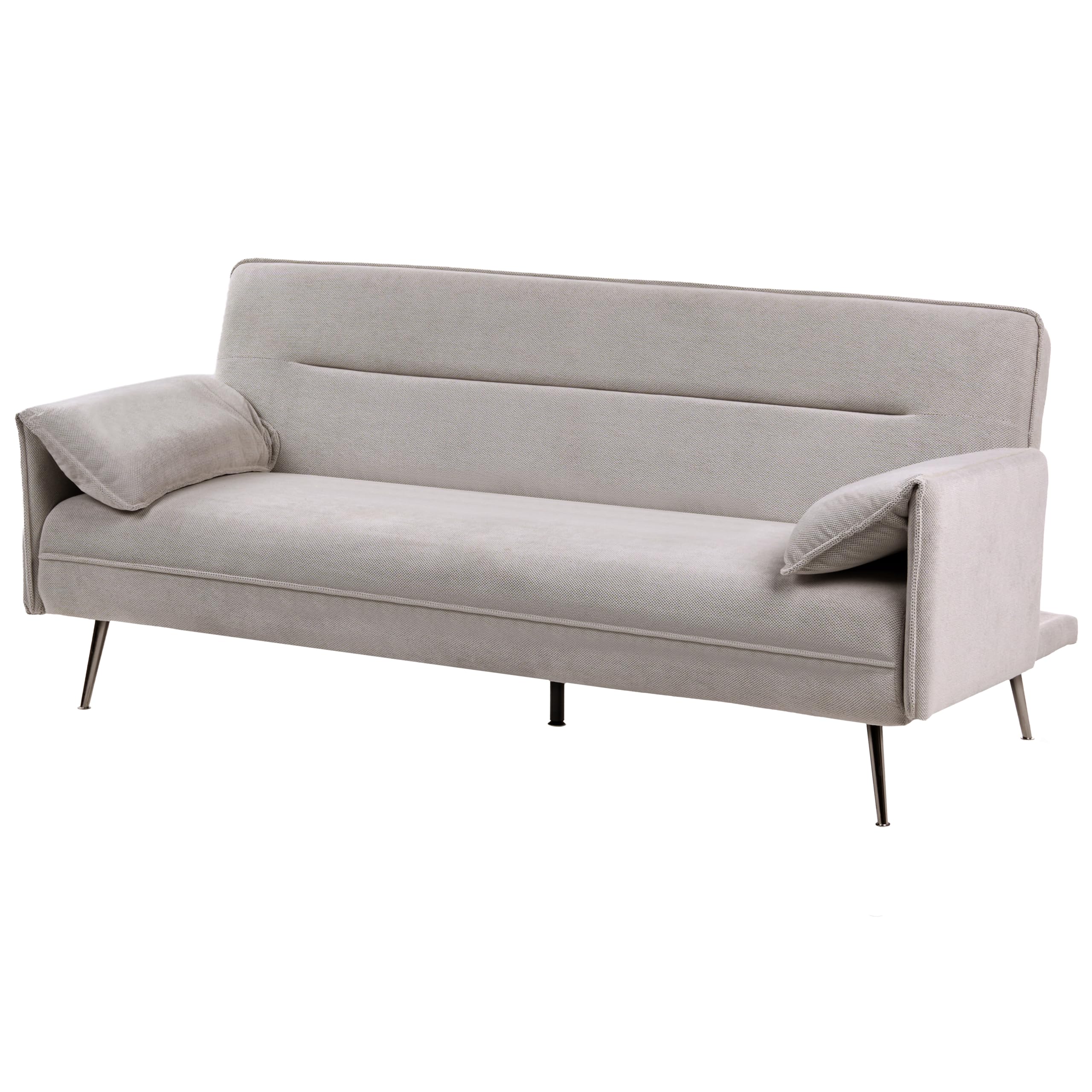 Sofa rozkładana 3-osobowa materiałowa wodoodporna tapicerka drewniane nogi z regulowanymi podłokietnikami mechanizm klik-klak salon sypialnia szara Vayla