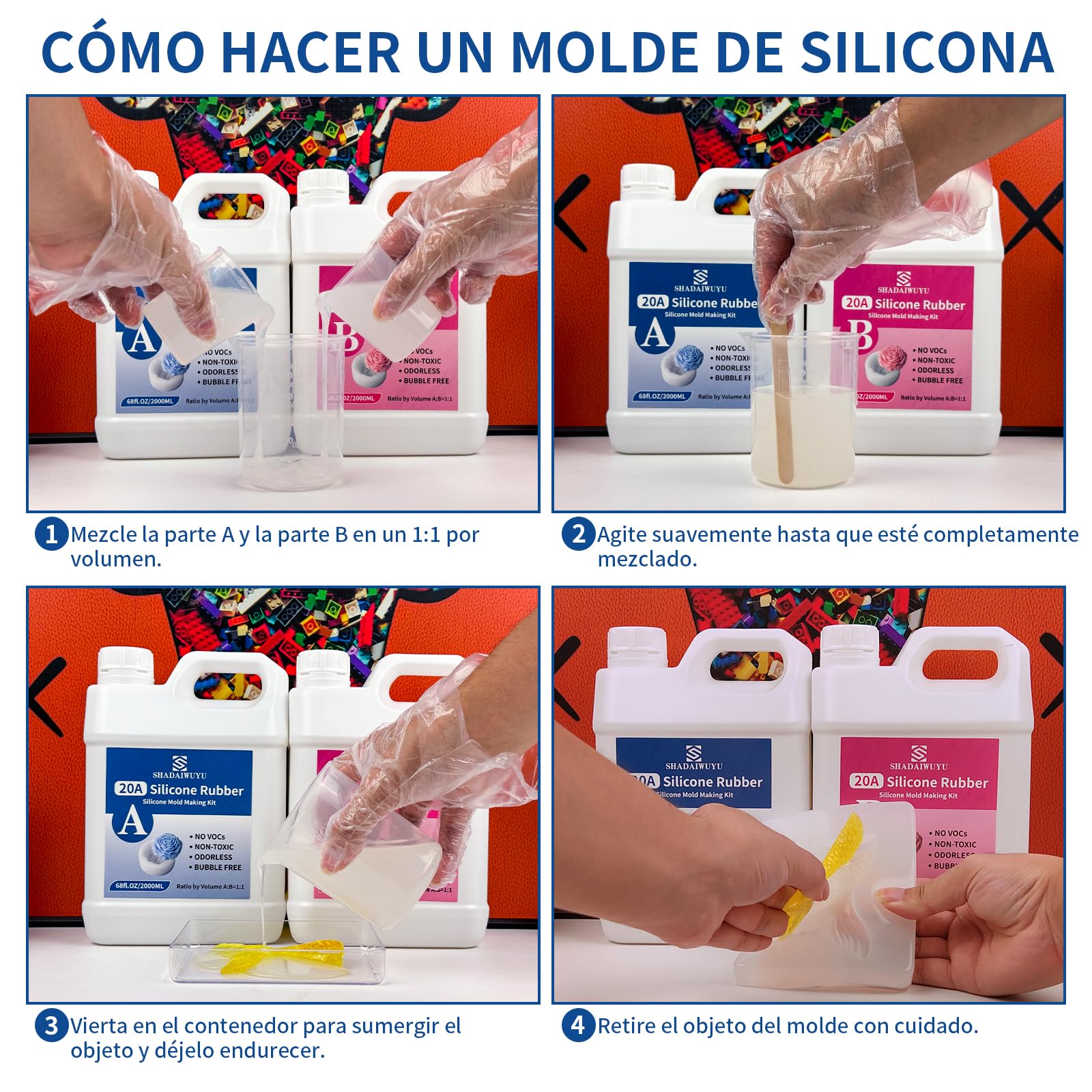 Silicona para Moldes 20A,1,25KG Silicona Liquida Transparente,Mezclado 1:1 de Caoutchouc de Silice para Moldes de Curado Rápido para Artesanías de Jabón a Mano, Velas, Moldes de Resina