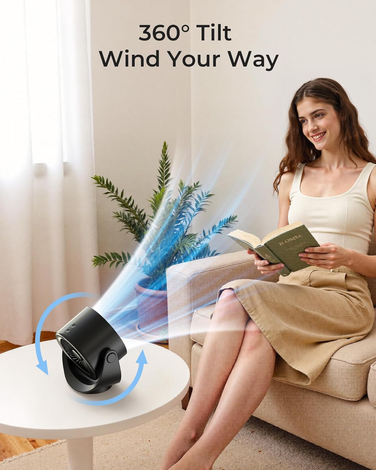Koonie Desk Fan, LED Display Mini Table Fan, Rechargeable Personal Fan with 4000mAh Battery, Max. 17H Use, 5 Speeds, 360°Tilt, USB-C Charging, Quiet Small Portable Fan for Home, Office, Camp, Travel
