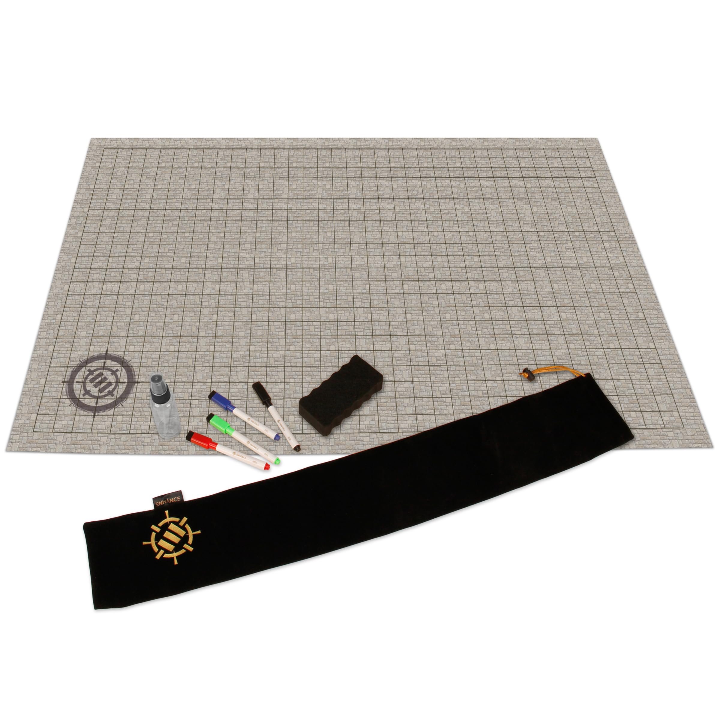 ENHANCE Tappetino RPG a Griglia - Mappa DnD da Tavolo (60.96 x 91.44cm) Tappetino Dry Erase per Giochi di Ruolo, set Completo per Master, Battle mat Cancellabile con Custodia e di Pennarelli (Calcolo)