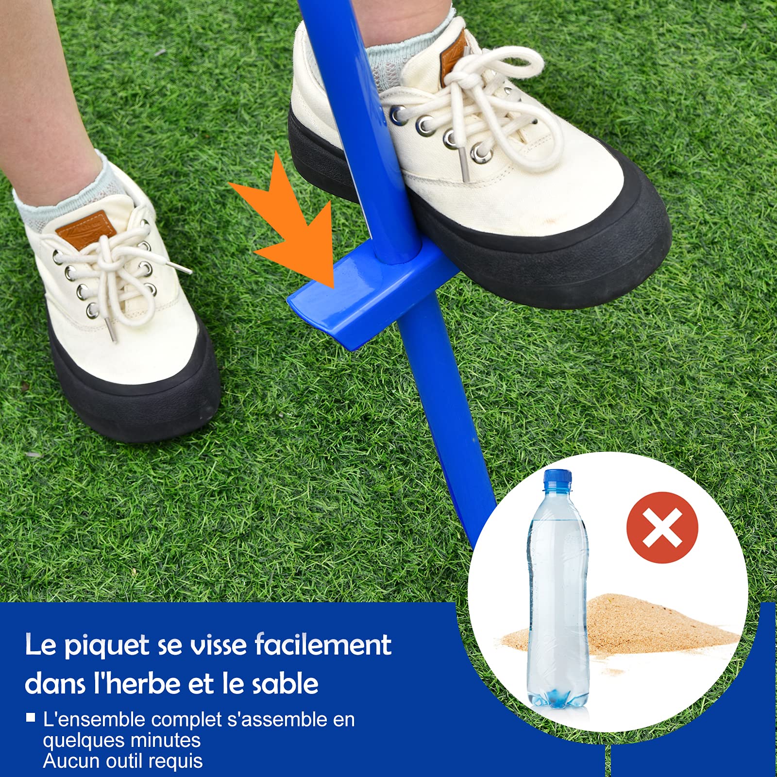 COSTWAY Twistball Pack de Speed-Ball Mobile Mains Libres Hauteur Réglable sur 3 Niveaux 124-139 cm avec Balle 2 Raquettes Jeu Familial pour Enfants Plage Cour et Pelouse