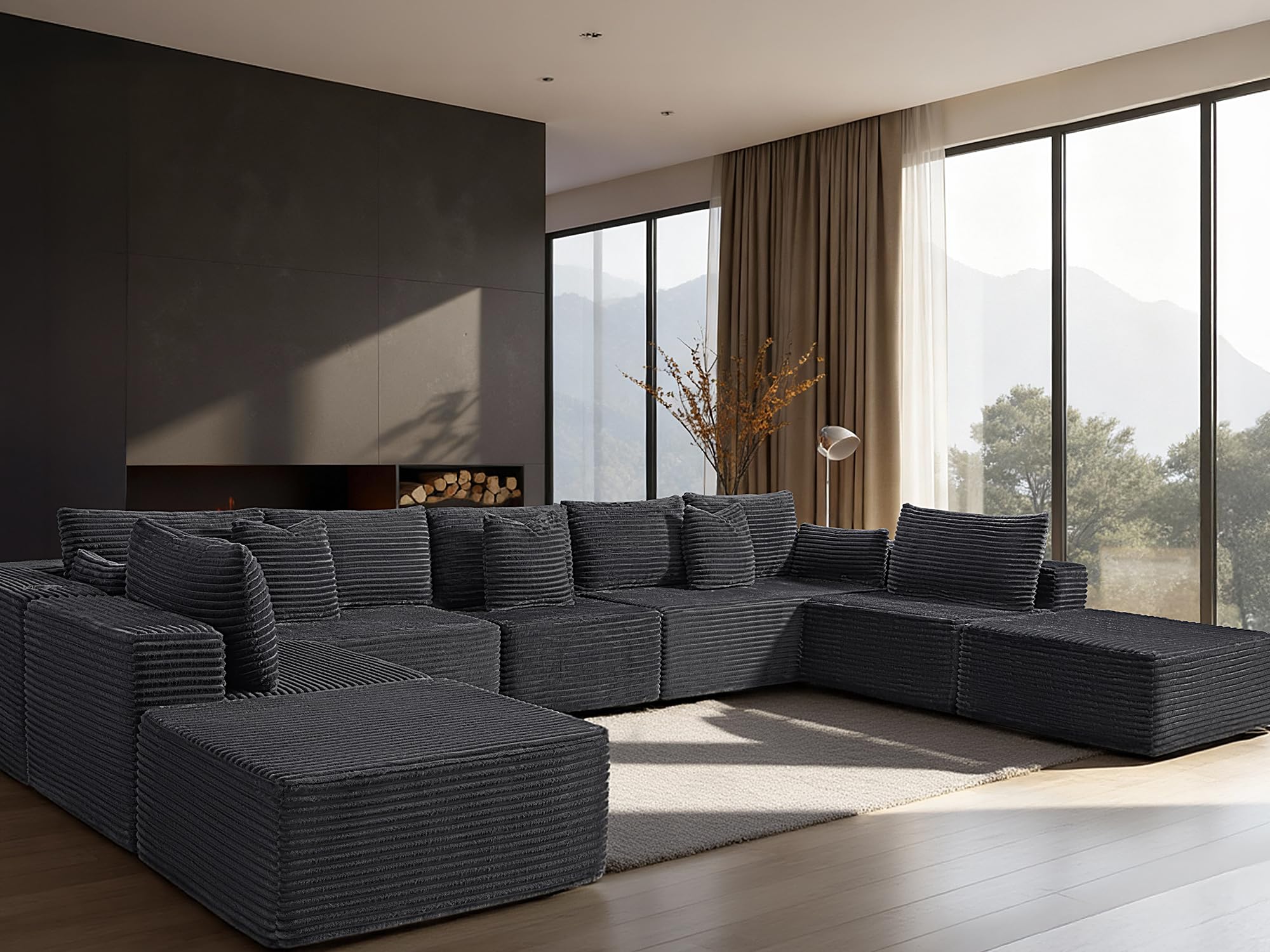 168" Cloud Sectional Couch, Comfort (Dark Grey, 9 Seats,U-Shape A)