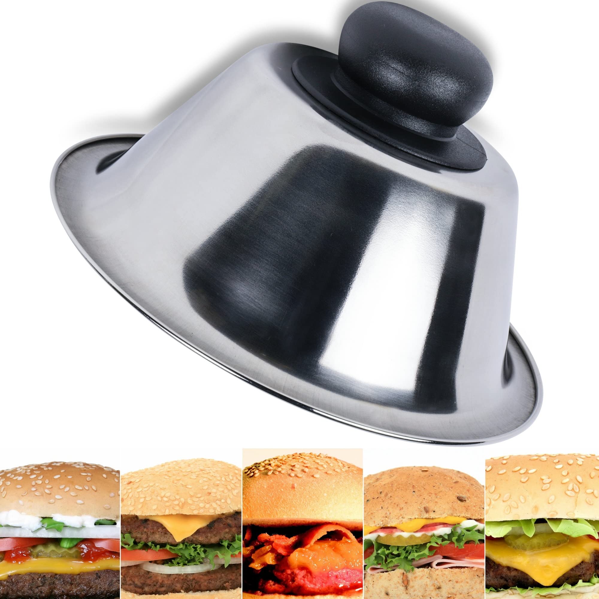 BBQ-Toro Campana Per Hamburger In Acciaio Inox Con Peso Per Carne In