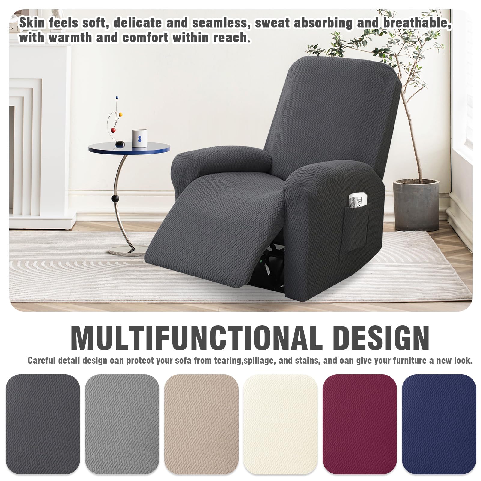 4-delige all-inclusive stoelhoes, Recliner bankovertrek, stretch