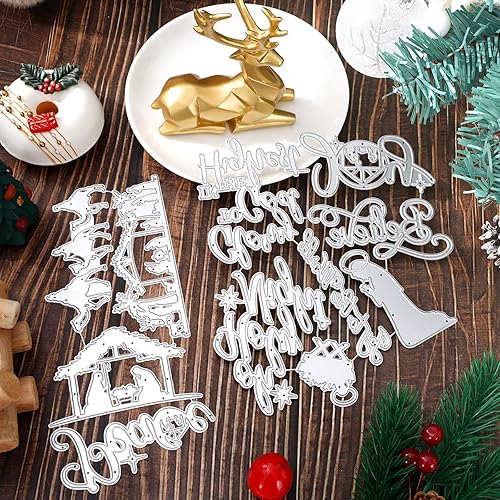 Miniatura 3 de Whaline 9 piezas de troqueles de metal de Navidad Belén escena de pesebre troqueles de corte de acero plantillas para manualidades, manualidades,
