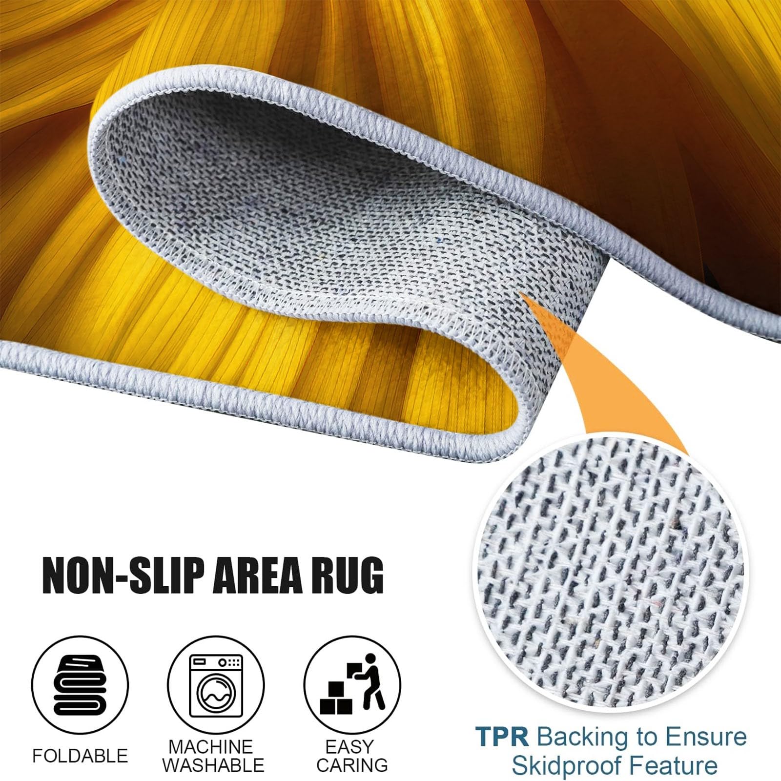 Générique Tapis Lavable en Machine Jaune, Tapis Poil Court Antidérapant Imprimé Élégance Photographie Fleurs Tournesol pour Salon Chambre Salle à Manger Bureau Entrée, 80 x 150 cm