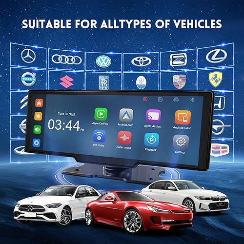 Miniatura 7 de Apple Carplay portátil inalámbrico de 10.26 pulgadas y pantalla Android Auto con cámara de tablero de 2.5K, cámara de respaldo de 1080P, pantalla HD