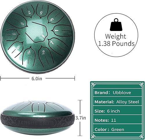 Miniatura 5 de Tambor de lengua de acero, 11 notas, tambor de mano de 6 pulgadas, instrumentos de percusión con bolsa de mazos para meditación, educación musical,