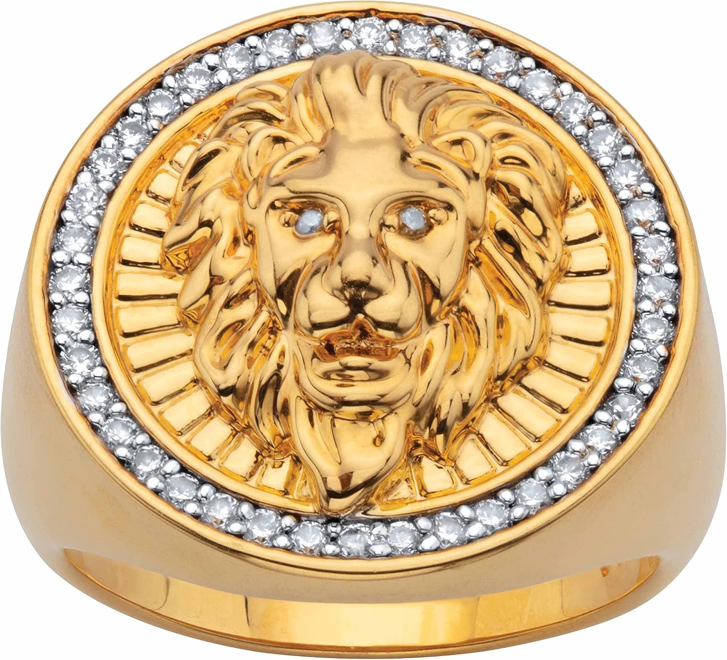 PalmBeach Yellow Gold-Plated Round Cubic Zirconia Lions Head Ring Sizes 6-13