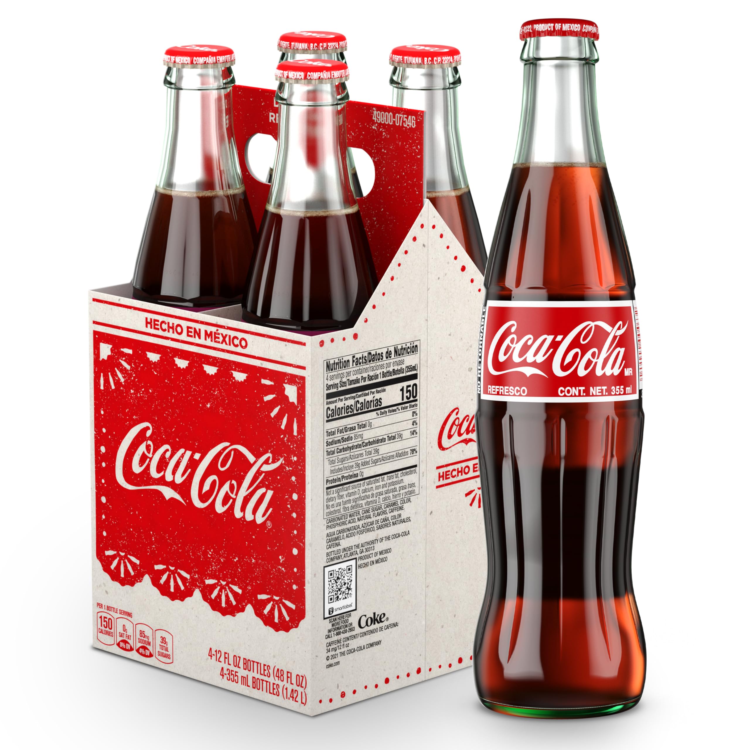 Coke de Mexico Glass Bottles, 12 Fl Oz (Pack of 4)