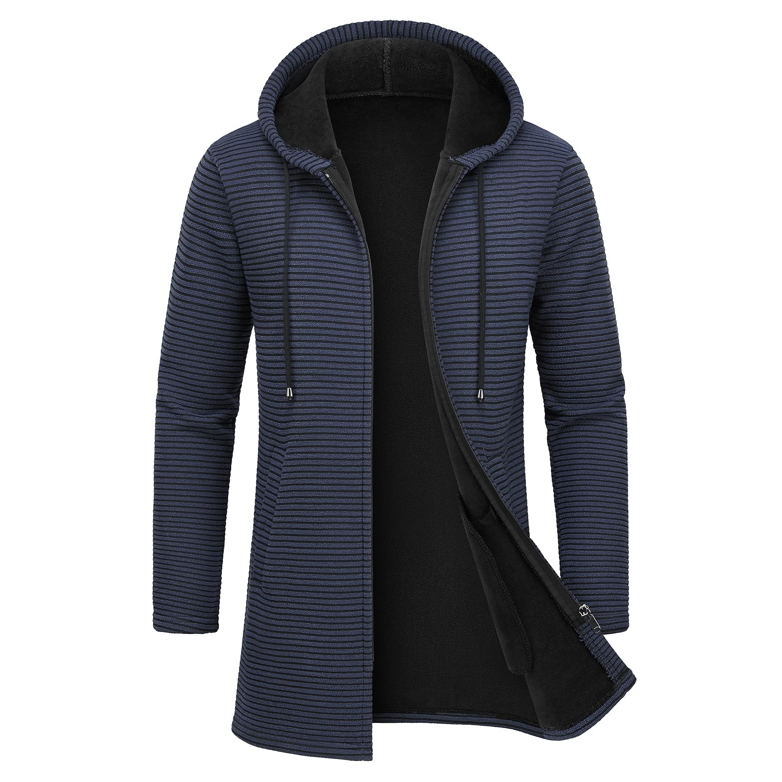 kudmol Men's Cardigan Medium Length Hooded Knit with Pockets Striped Autumn and Winter Fleece Jacket Cardigan-picture-48