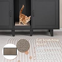 Vista 8 de PETSITE Caja de arena para 2 cajas de arena, mesa auxiliar oculta para baño de gatos con 2 gabinetes, tabla de rascar, muebles de arena para gatos