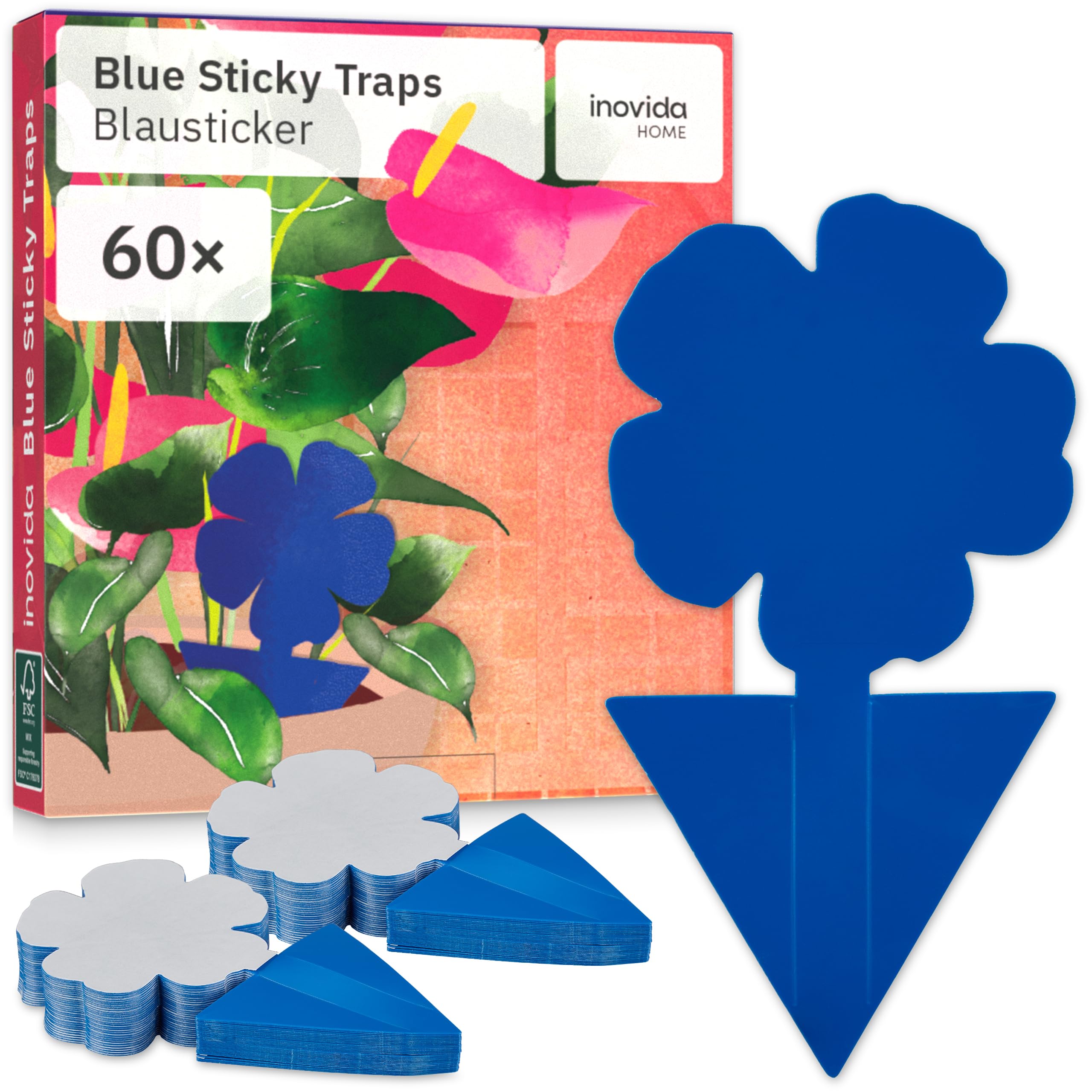 Blautafeln Thripse Bekämpfung: 60 Blautafeln gegen Thripse ohne Insektizid – Klebefalle für Zimmerpflanzen Schädlingsbekämpfung – Mit Blausticker Thripsen bekämpfen – Fliegenfalle Klebefalle – Inovida