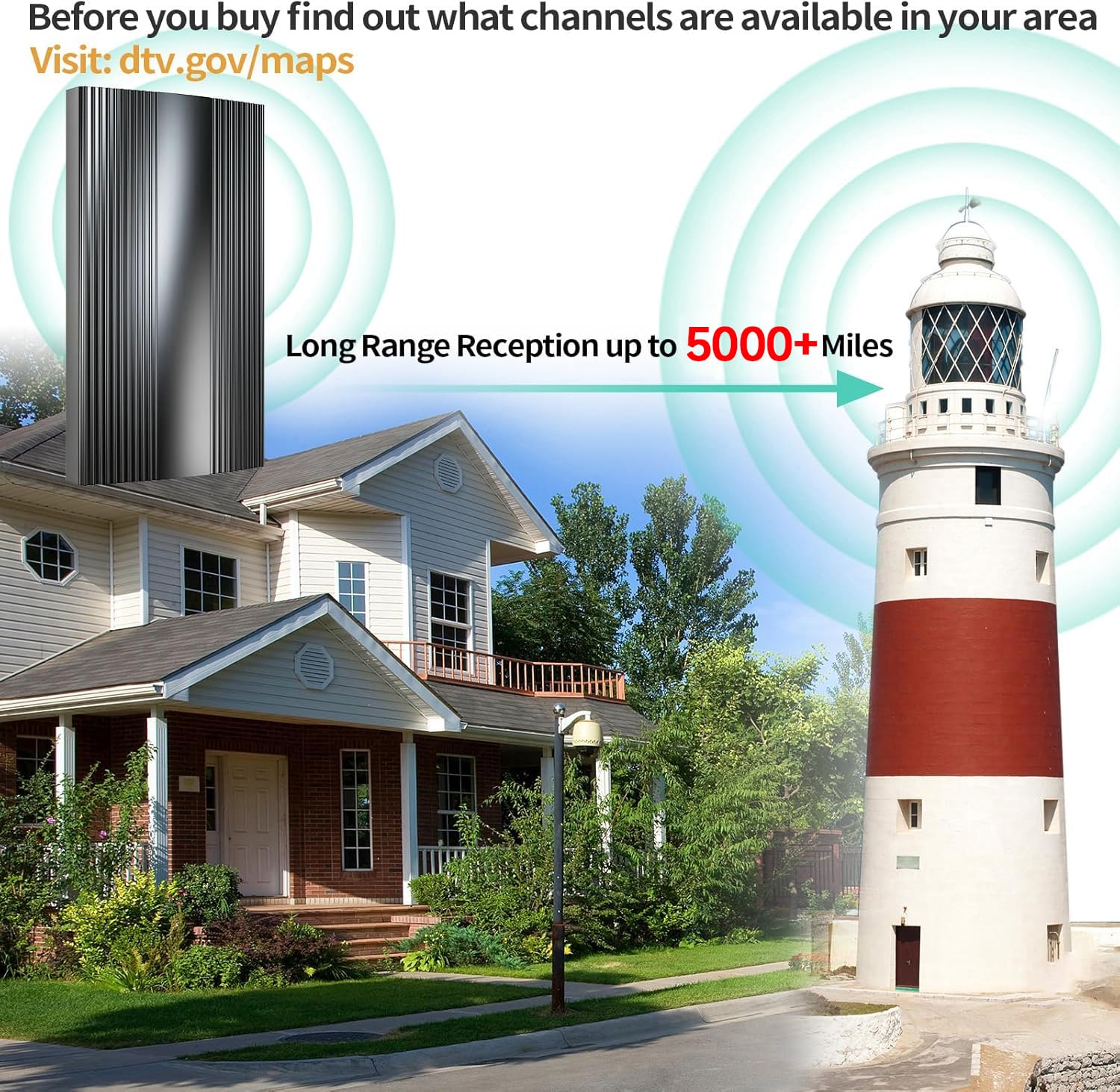 Antenna TV aggiornata 2026 per interni, portata fino a 5000 miglia, amplificatore di segnale e cavo coassiale da 11,6 m