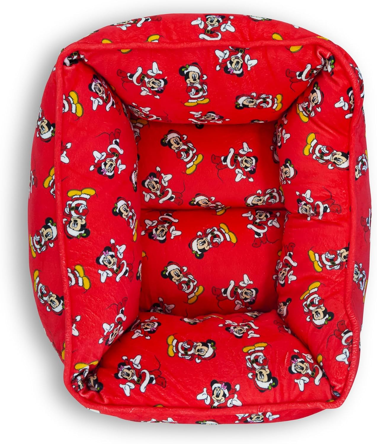 Disney Dog Bed, Holiday Santa Mickey and Minnie Poses Scattered Red, Cuddler