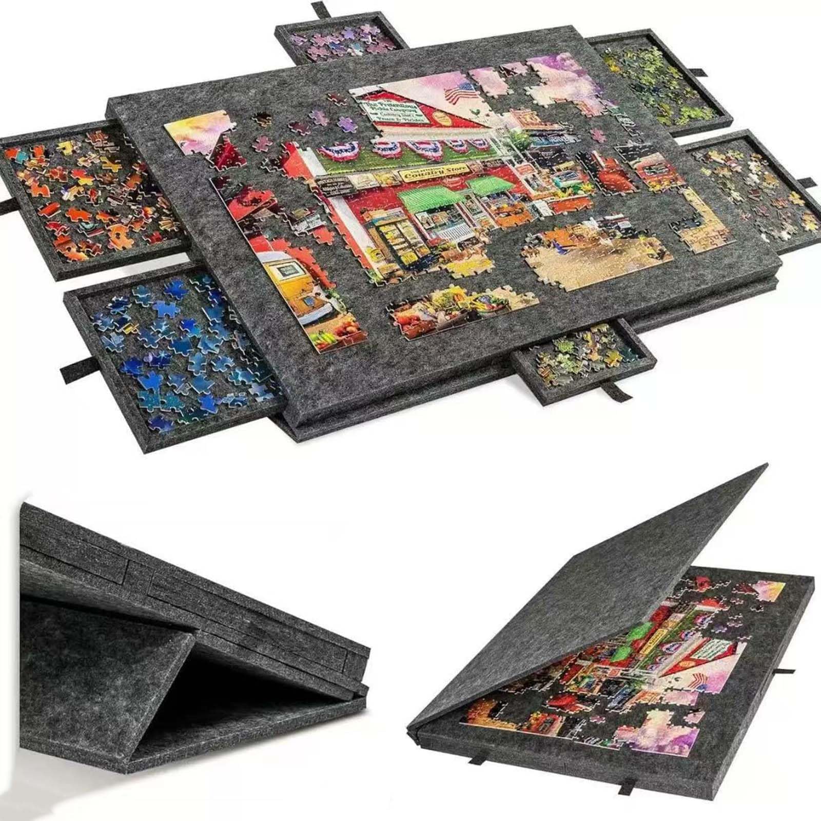 Tablero de Rompecabezas Portátil, Mesa de Rompecabezas Inclinable con Soporte Ajustable, Tablero de Rompecabezas de Fieltro Liviano con Cubierta y 6 Cajones de Clasificación, para hasta 1000 Pie Gray