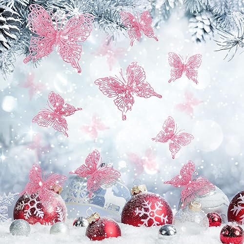 Miniatura 4 de 36 piezas de 3 tamaños de decoración de mariposa para árbol de Navidad adornos de mariposa hueca con purpurina decoraciones de mariposa colgantes